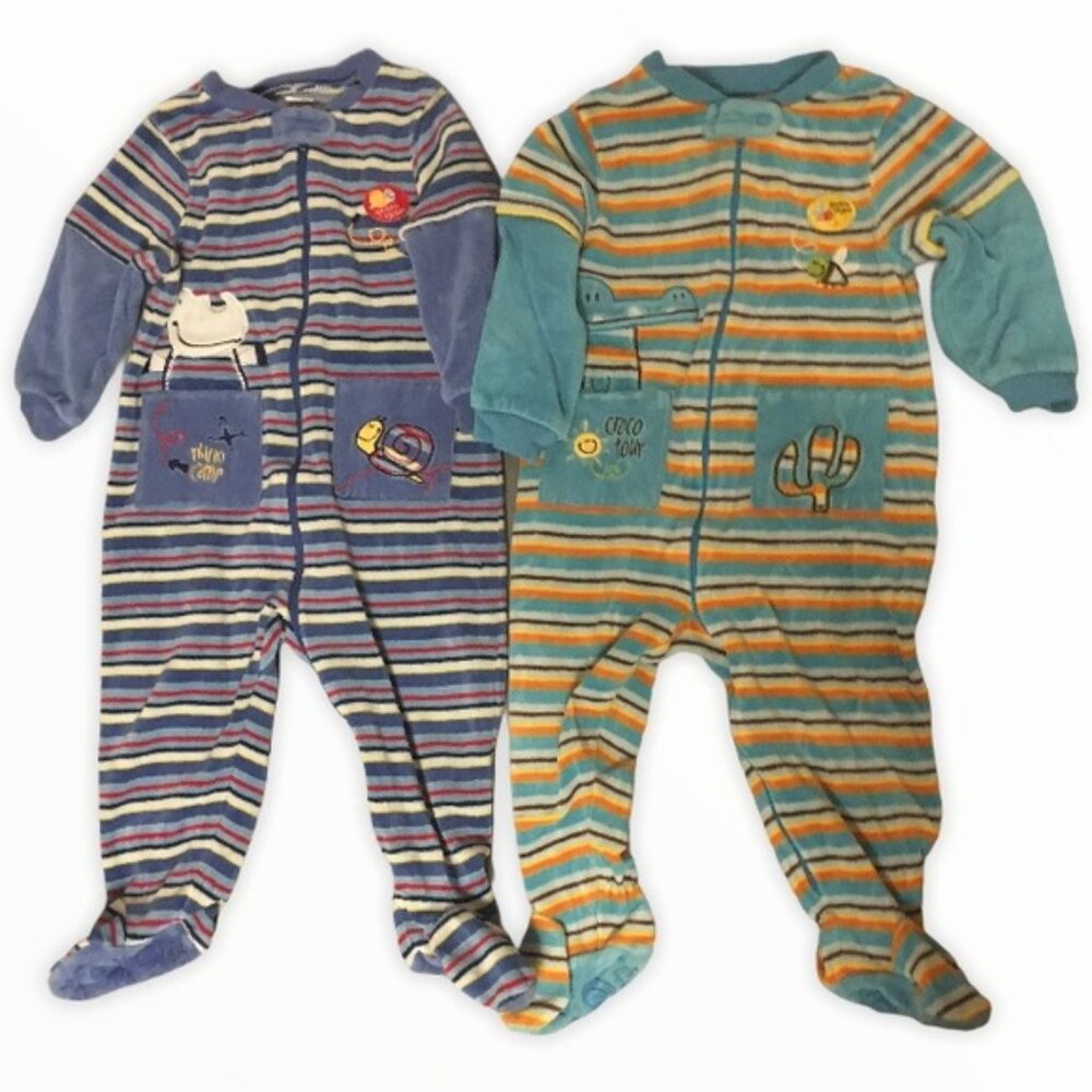 Lot of 2 Gagou Tagou Footed Velour Pajamas 18M